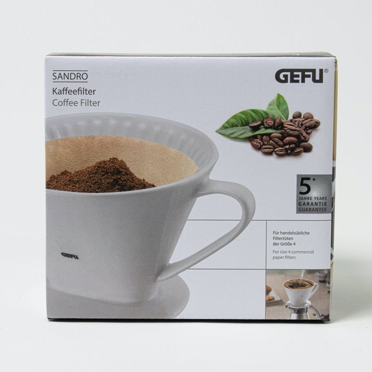 Gefu Kaffeefilter Sandro Größe 4 aus weißem Porzellan Wiederverwendbarer Handfilter für aromatischen Kaffee
