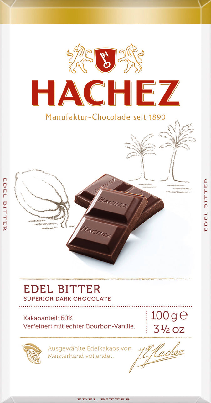 Hachez Bitter Tafel Edel Bitter dunkle Schokolade Inhalt 100g Ausgesuchte Kakaosorten aus besten Anbaugebieten