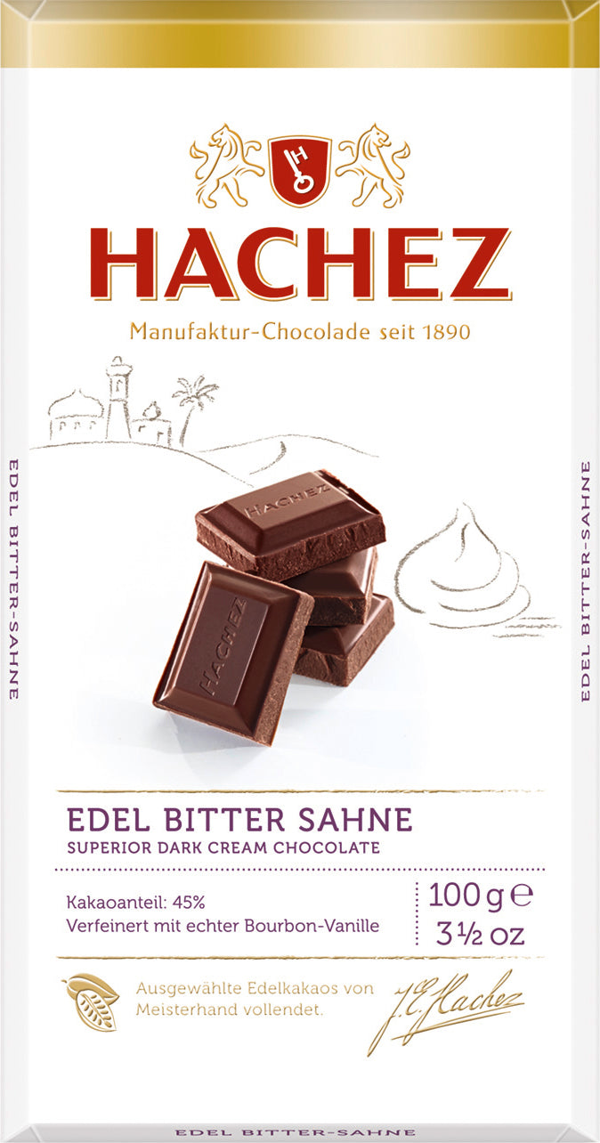 Hachez Edel Bitter Sahne Tafel Dunkle Creme Schokolade 100g Ausgesuchte Kakaosorten aus besten Anbaugebieten