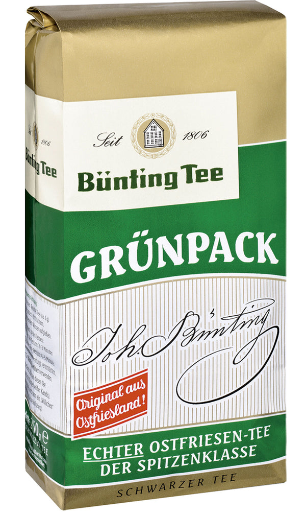 Bünting Tee Grünpack Schwarzer Tee Original aus Ostfriesland 500g Edle Teesorten aus dem Anbaugebiet Assam prägen seinen vollen kräftig aromatischen Geschmack und seine hohe Ergiebigkeit