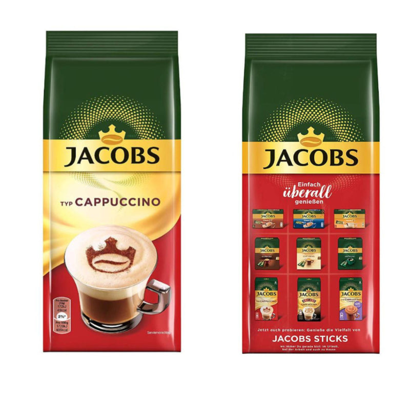Jacobs Cappuccino  im Nachfüllbeutel 400g Der Cappuccino von Jacobs schmeckt durch seine feine Cremigkeit den erstklassigen Geschmack von Jacobs Kaffee