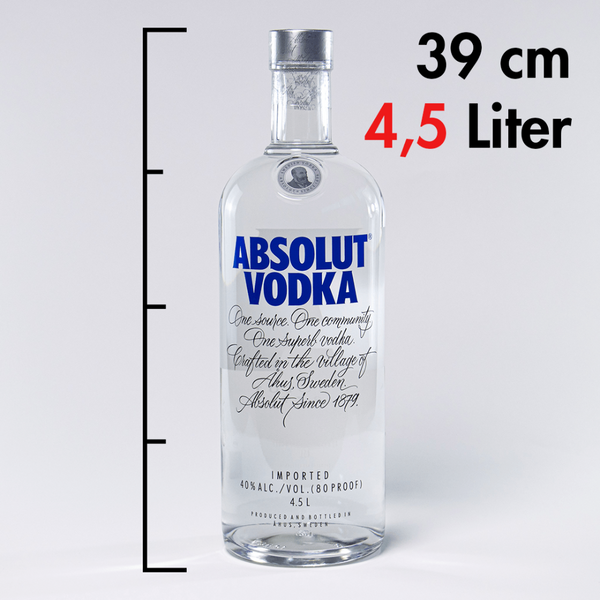 Absolut Vodka 40% Vol 4500ml Echter Geschmack Abgefüllt in einer leichten Glasflasche mit ikonischem Design
