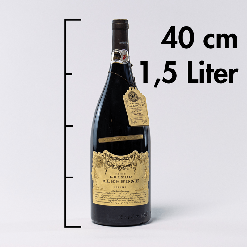 Grande Alberone Vino Rosso in Geschenkpackung 14,5 %Vol 1500ml  hat eine intensiv rote Farbe