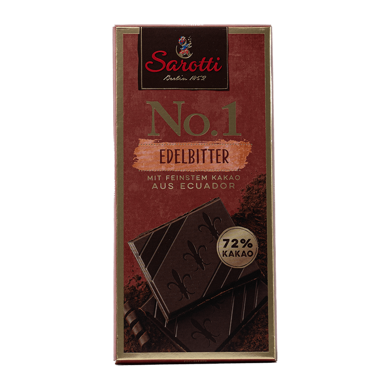 Sarotti No.1 72 % Edelbitter ist eine edle Schokolade mit feinstem Kakao aus Ecuador 100g