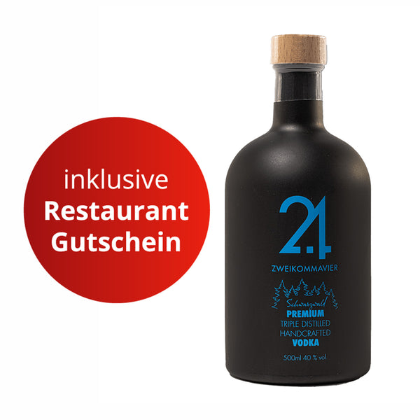 Gutschein ab 25 € + Zweikommavier Schwarzwald PREMIUM Vodka 500ml 40% Vol