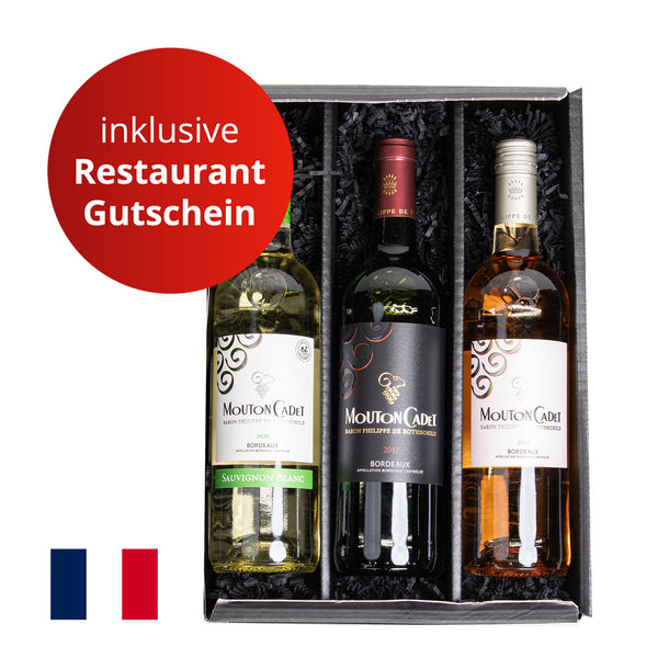 Gutschein ab 25 € + Präsentbox Weintrio Frankreich