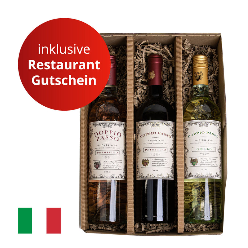 Gutschein ab 25 € + Präsentbox Weintrio Italien 2