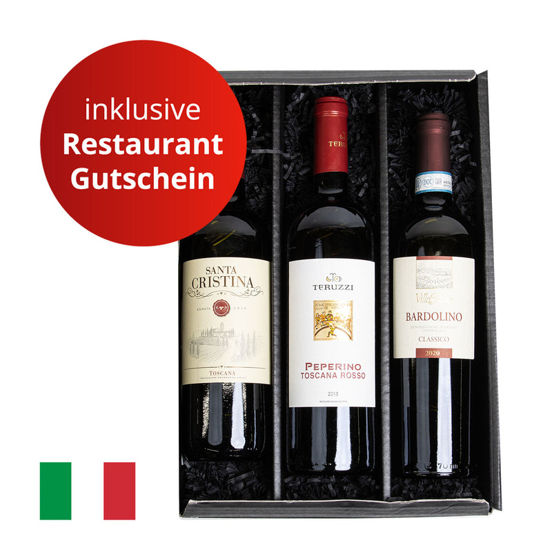 Gutschein ab 25 € + Präsentbox Weintrio Italien